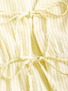 Set de 2 pantalones rectos de pierna sencilla con cordón, estilo versátil, a rayas rosas, de llegada nueva para el verano estilo europeo y americano, para mujer - Amarillo - Ver 3