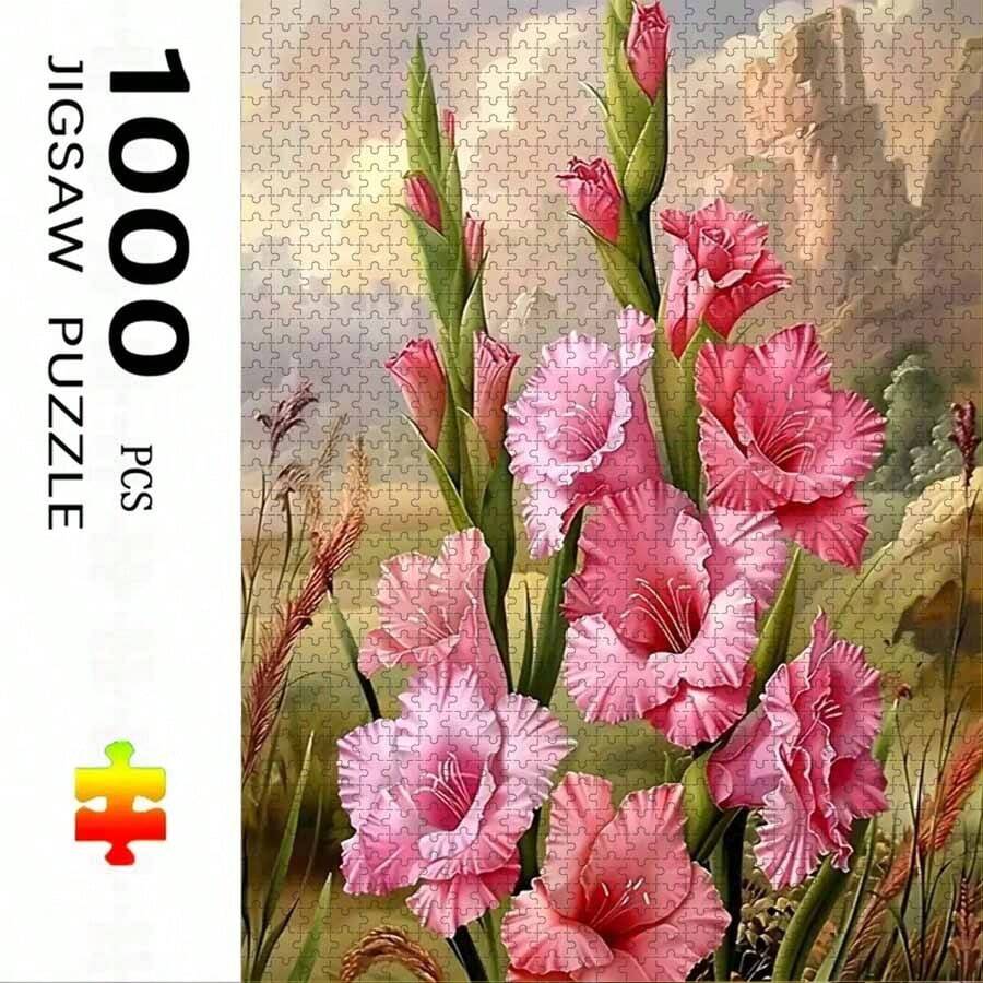 1000片混色长方形纸质拼图 - 花卉主题，厚实耐用，无缝设计，便于携带，高品质，适合成人和初学者，是生日、圣诞节、万圣节、感恩节和复活节的理想之选。