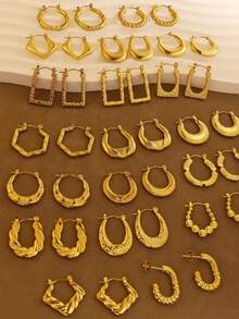 24 Stück/Set Edelstahl goldene U-förmige verdrehte Creolen, modisch & vielseitig, geeignet für den täglichen Gebrauch und Partys, perfekt als Valentinstags-Geschenk - Verschiedenfarbig - Übersicht 4