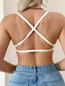 Women's White Sexy Mesh Patchwork Backless Convertible Bra, Romantic French Casual Comfortable Minimalist Underwear, Mature Charming Breathable Fabric Wireless Bra, Women's Versatile Wireless Undershirt French Style Graceful Non-Sagging Bra - White - View 3