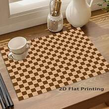 Desk Pad Drying Mat Vintage Brown Checkered Countertop Drying Mat, Multiple Colors And Styles, Kitchen Bar Tableware Drain Mat, Decorative Mat For Home Dining Tabletop, Ideal For Air-Drying Dishes, Countertop Protector, Barista Station Accessory - Multicolor - View 4