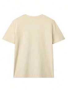 Solt 1pscCamiseta de manga corta de estilo casual y holgado con cuello redondo, con estampado de eslogan de Los Ángeles, de estilo de vacaciones, adecuada para uso diario y de vacaciones100%cotton graphic - Albaricoque - Ver 4