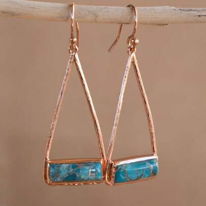 Retro Geometric Triangle Slimming Earrings, Chic Icy Blue Color, Niche Atmospheric Elegant Versatile Commuter Earrings