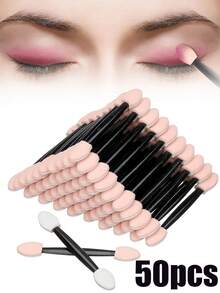 Set de 100/50/5 piezas de pinceles de sombra de ojos de doble punta/bolígrafo de punteado de arte de uñas, pincel degradado de uñas con soporte de diamante de imitación, pinceles de sombra de ojos desechables de doble cabeza, herramientas de maquillaje y manicura - Multicolor - Ver 15
