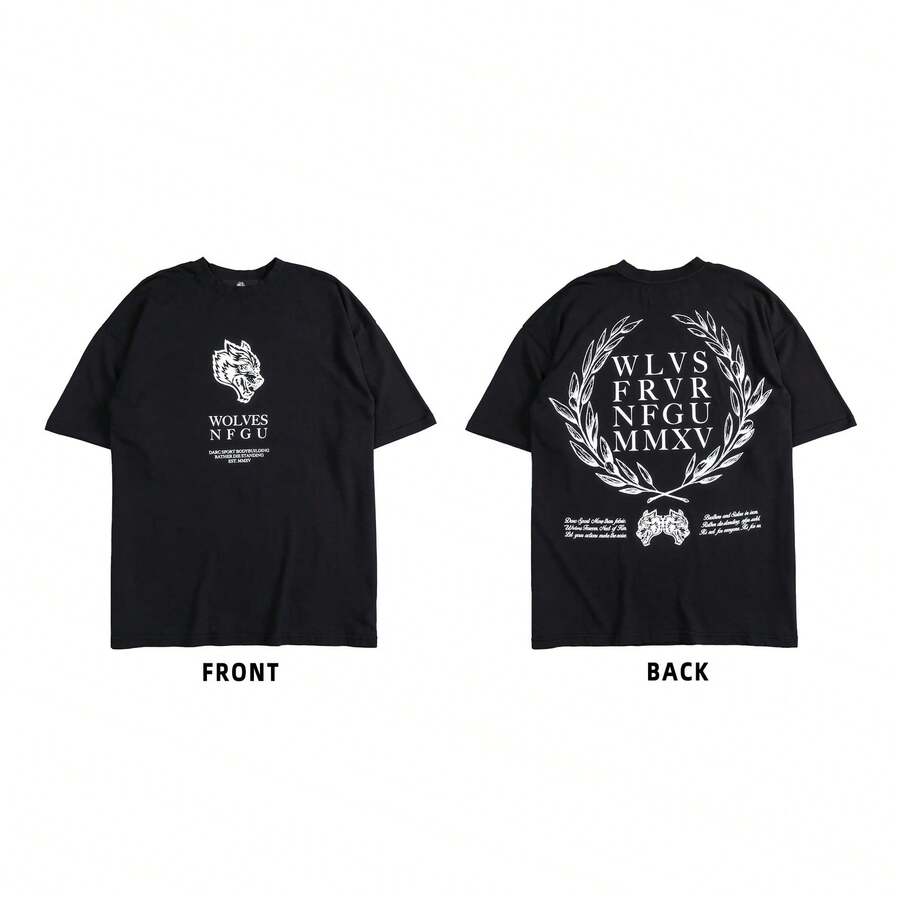 DARC Wolf Head Fitness American Style T-Shirt, Pure Cotton, Round Neck, Printed Short Sleeve - DSDT048 - 查看 1