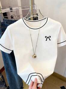Camiseta casual de mujer de unicolor con cuello redondo, versátil para el verano - Multicolor 4 - Ver 3