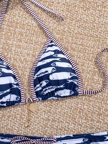 jeederkim Mẫu bikini hai mảnh in họa tiết mới về dành cho nữ, thích hợp cho kỳ nghỉ biển và những buổi đi biển. - Màu xanh lam - Xem 4