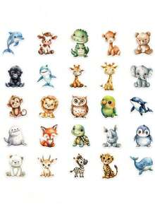 50pcs Cute Watercolor Animal Stickers, Waterproof PVC Cartoon Decorative Gift, Suitable For Laptop, Water Cup, Phone, Guitar, Skateboard DIY Stickers, Back To School Season - A - View 4