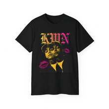 KWN-Inspired T-Shirt | Retro Lettering, Pop Art Faces - Black - View 1