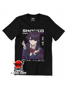 Playeras de mujer y blusas para mujer, camiseta con estampado de chica anime de cabello morado y estilo japonés, blusas casuales para dama perfecta para vestidos casuales para mujer y uso diario - Negro - Ver 1
