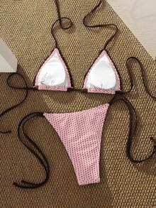 PEPPERMOLLY Women's Sexy & Fashionable 2 Pieces Swimwear, Blue Bikini Set For Summer Beach Vacation - Pinkish Brown - View 3