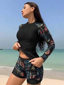 Swim SPRTY Rashguard de manga raglán con estampado tropical para playa de verano - Multicolor 2 - Ver 4