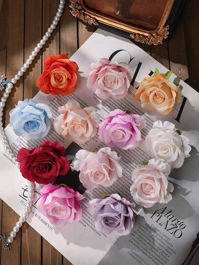 5/10Pcs 2.36in Artificial Spring & Summer Decorative Flower Heads, Realistic Multicolor Rose Flower Heads In Assorted Colors. Perfect For DIY Hair Accessories, Bags, Shoes And Hats, As Well As Bridal Bouquets, Wrist Flower Decoration, Home Decor And Wedding Arrangement, Suitable For All Seasons.