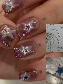 1/2 Box Korean & Japanese Style Transparent Star Nail Rhinestones Set, Soft White Versatile, Macaron Color Vibrant & Youthful, With Pearlescent Glitter Effect, Elegant & Charming For Daily Wear, Dates, Essential For Nail Artists & Enthusiasts - Multicolor - View 2