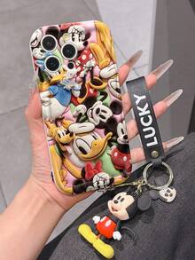 Disney Mickey Mouse Clubhouse Phone Case : 3D Fluffy Pattern Border Protector Phone Soft Phone Case With A Free Cute Mickey Bracelet Chain Lanyard, Mickey, Minnie, Goofy, Donald Duck, Daisy Duck, Pluto, For Apple 17 Promax 17 Pro 16 15 14 13 12 11 Pro Max XS Max X XR Soft Cover Summer Phone Case - 白色 - 查看 5