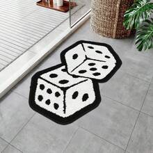 1pc Dice Pattern Personalized Bathroom Mat, Made Of Soft Faux Cashmere, Unique Aesthetic Vintage Area Rug, White Dice Design Suitable For Bathroom, Kitchen, Outdoor, Indoor, Hallway, Bedroom, Living Room, Machine Washable, Easy To Clean, Non-Slip Bottom, Suitable For Bedroom Decor, Bathroom Decor, Holiday Decor, Room Decor, Outdoor Decor - Dice - View 1
