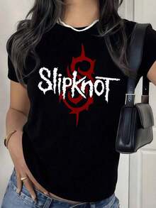 Suave Playera Negra de Metal Pesado Gótico con Gráfico de Símbolo, Camiseta de Estilo Grunge Rock Dark Aesthetic, Blusa Oversize Holgada para Mujer, Ropa Alternativa Urbano, blusas para mujer elegante - Negro - Ver 7