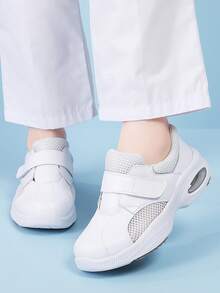 女款護理師鞋，白色一腳蹬運動鞋，極簡純色戶外走路鞋，超輕氣墊軟底防滑舒適，適合長時間站立，醫療工作鞋，休閒運動鞋 - 白灰 - 查看 3