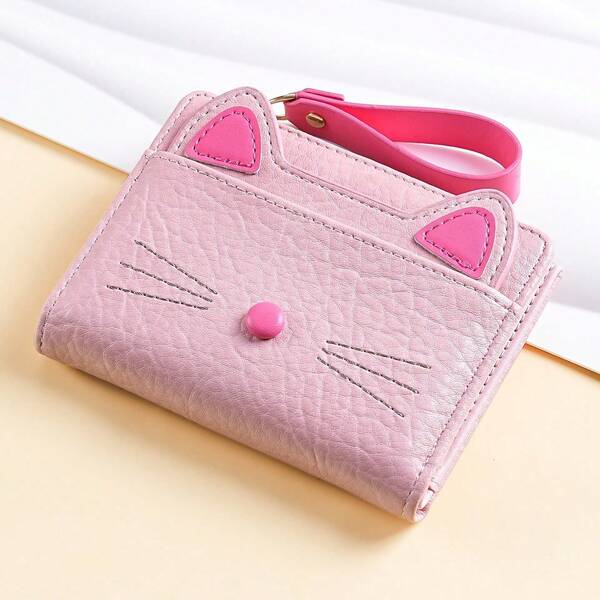 Cat Shaped Card Holder Wallet, Short Style Credit Card Organizer Coin Purse, Small Portable Pouch For Daily Storage, Cute Animal Design Fashion Accessory, Ideal Birthday Holiday Gift For Teen Girls, Women, Mom And Daughter