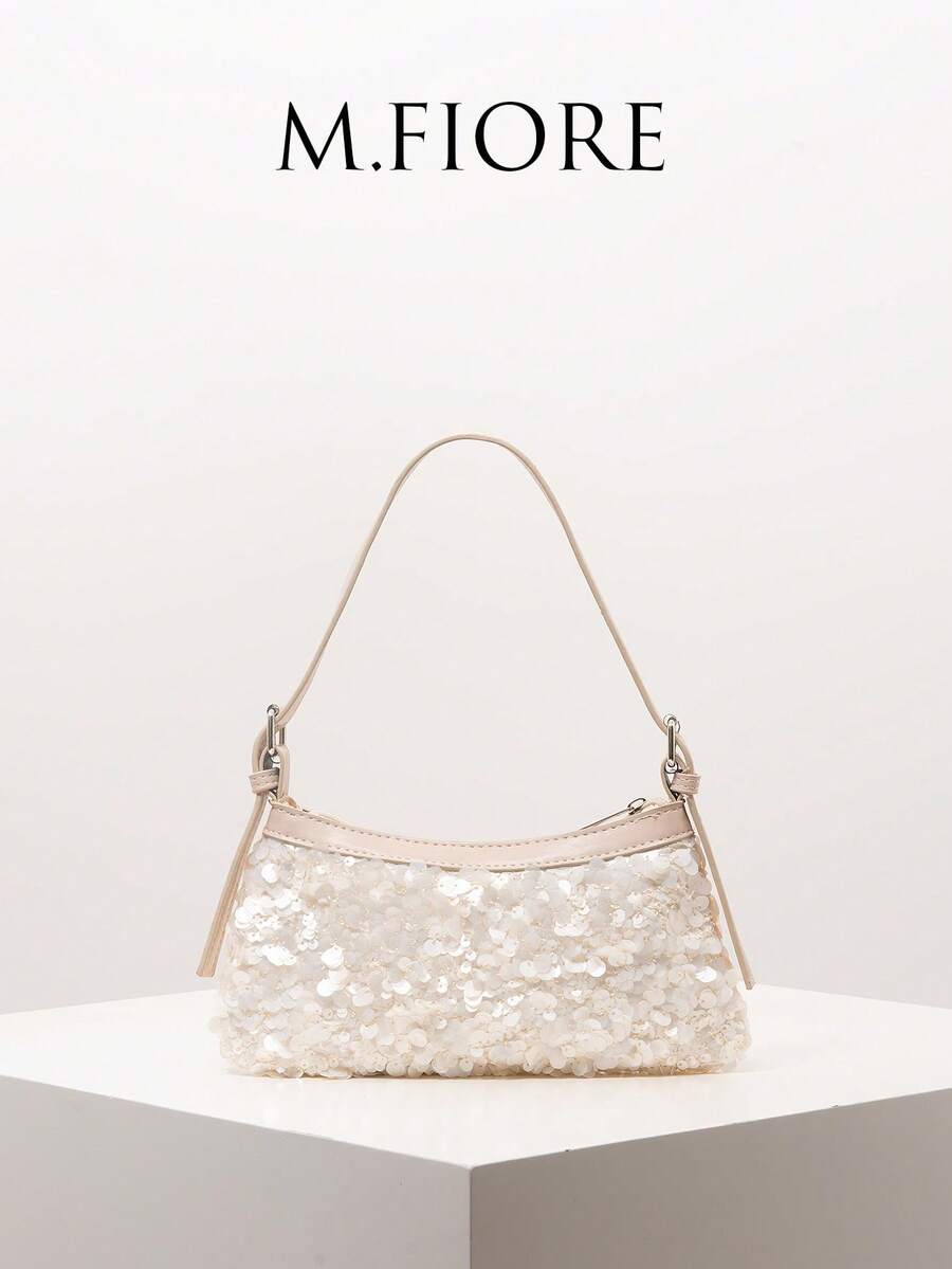 Sequin Shoulder Bag, Elegant Ladies Handbag, Suitable For Evening, Party, Graduation, Wedding, Women's Gift - Beige - View 1
