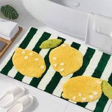 1pc Soft Faux Wool Rug, Fresh Lemon Stripe Design Floor Mat, Bathroom Decor Carpet, Suitable For Bathroom, Bedroom, Kitchen, Washable And Easy To Clean, Perfect Home Decor Faux Wool Rug, Holiday Decoration Carpet - Multicolor - View 12