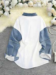 Blusa holgada de manga larga y unicolor versátil para uso casual de mujer - Multicolor 2 - Ver 2