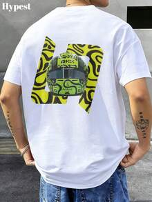 Herren-T-Shirt aus 100% Baumwolle, entspannte Passform, mit einem Design, das von Formel-1-Helmen inspiriert ist und mit gelben Motiven verziert ist. Ein modisches und bequemes Streetwear-Kleidungsstück für den - Weiss - Übersicht 1