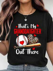 Camia 100% Algodón con Estampado 'Esa es mi Nieta Jugadora de Béisbol' y Leopardo, para Hombre y Mujer, Estilo Casual, Transpirable y Cómoda - Negro - Ver 5