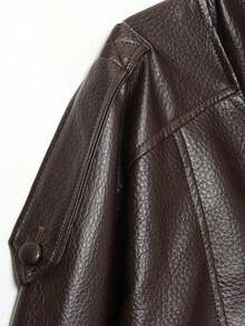 Chaqueta de cuero de textura de lichí versátil y minimalista de estilo europeo y americano para mujer, de alta gama, para el otoño/invierno - Marrón - Ver 8