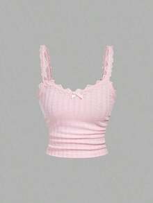 Camiseta de mujer con parche de encaje y decoración de lazo - Multicolor - Ver 5