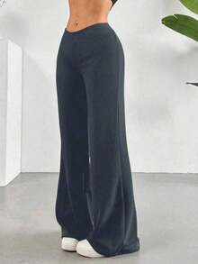 Pantalones anchos de unicolor negro versátiles y casuales para primavera - Gris Oscuro - Ver 2