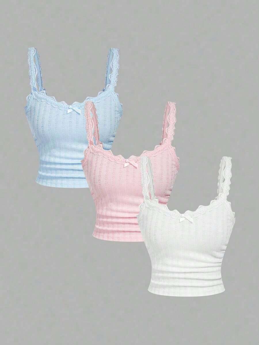 Camiseta sin mangas casual de mujer con parches de encaje, para verano - Multicolor 4 - Ver 1