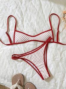 Conjunto de bikini con tirantes de espagueti de tela jacquard para mujer, primavera/verano - Multicolor 2 - Ver 3