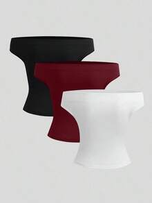 Parte superior sencilla de diseño con hombros descubiertos de unicolor, uso casual diario para mujeres - Multicolor 13 - Ver 2
