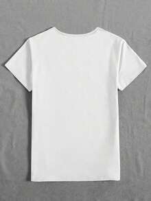 Camiseta de manga corta con cuello en V y estampado Summer Faith, para mujer, informal, para uso diario y al aire libre. - Blanco - Ver 2
