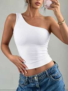 XLLAIS Fashionable Sleeveless Solid Color Double-Layer Fabric Camisole, Versatile Fitted Undershirt For All Seasons White Summer - White - View 2