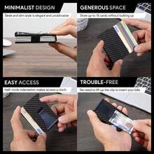 Billetera minimalista delgada para hombres, portacartas de metal bloqueador de bolsillo frontal, ligera, con clip para dinero, de fibra de carbono - Uno - Ver 7