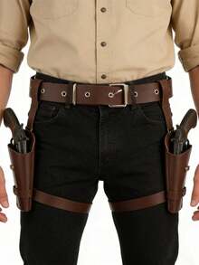 Medieval Viking Retro Faux Leather Belt With Dual Gun Holsters - A - View 9