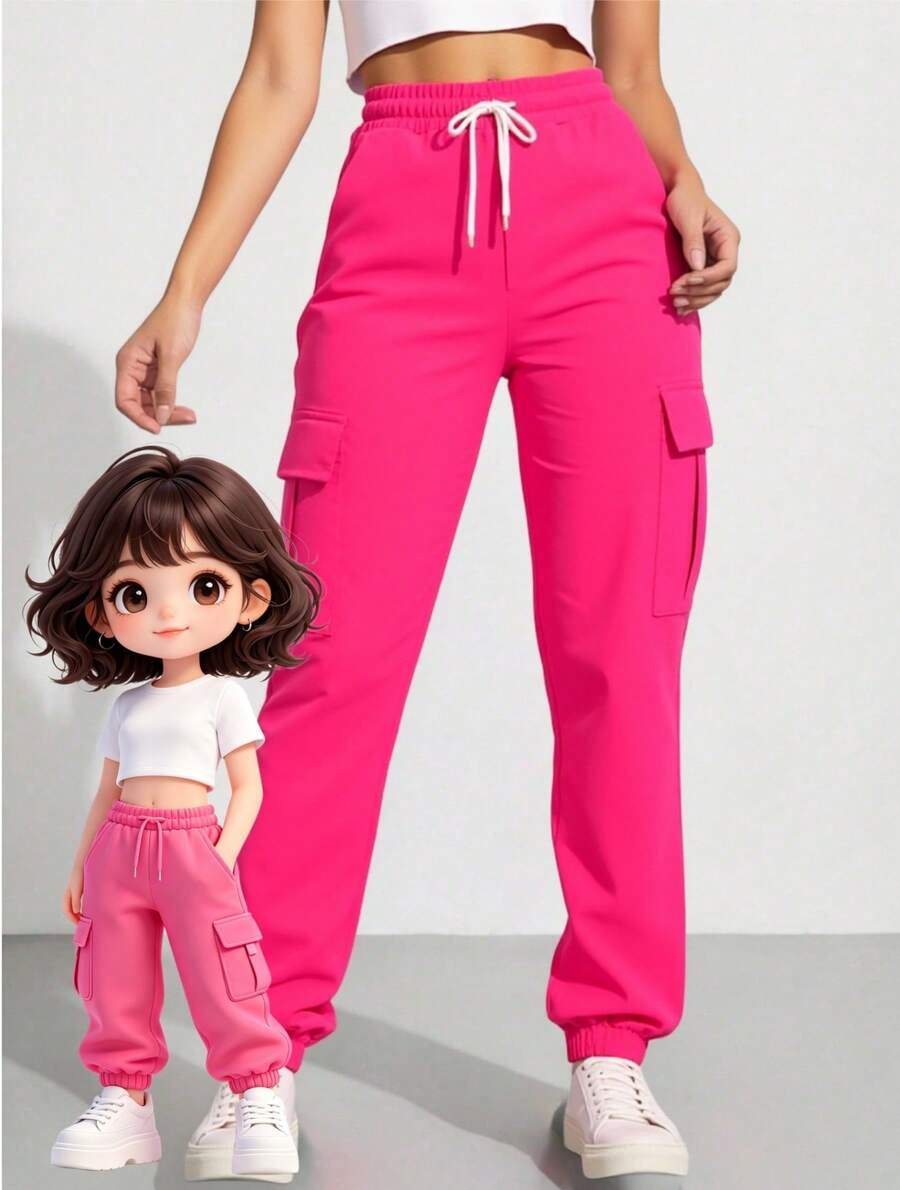 Women Jogger Pants Pantalones Mujer Relax Fit Elastic Cuff Streetwear Trousers - Rosa Fucsia - Ver 1