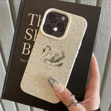 1pc TPU Material Vintage Swan Lace Pattern Phone Case Compatible With IPhone 17 Pro Max/17/16 Pro Max/15/13/12/11, S20 FE/A15/S24/A55, Note 11/Note 12/Note 13 Pro, Full Coverage Anti-Drop Soft Protective Phone Case - White - View 2