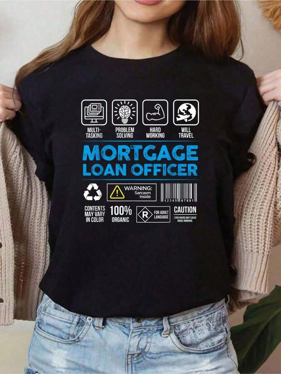 Women's Vintage 100% Cotton T-Shirt, Summer Style, For Mortgage Officers, Credit Evaluators And Bank Workers - Women's Warm Clothing - 黑色 - 查看 1