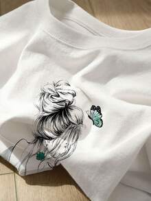 Short-Sleeved T-Shirt With Hand-Drawn Style Print And Round Neck - Apricot - View 7