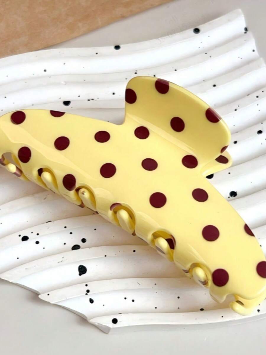 1 Cream Yellow With Burgundy Polka Dot Large Hair Clip - Non-Slip Design For Thick Hair, Vintage Polka Dot Butterfly Hair Clip - Sweet Style Hair - Multicolor - View 1