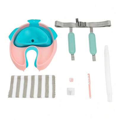 Blue& Pink PP+ TPE Hair Washing Basin 18.9x16.93x12.2in 1.38in Drainpipe For The Disabled, Elderly, Pregnant Women, Post-Operative Patients, Bedridden Patients, And Children
