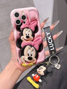 Disney Mickey Mouse Clubhouse Phone Case : 3D Fluffy Pattern Border Protector Phone Soft Phone Case With A Free Cute Mickey Bracelet Chain Lanyard, Mickey, Minnie, Goofy, Donald Duck, Daisy Duck, Pluto, For Apple 17 Promax 17 Pro 16 15 14 13 12 11 Pro Max XS Max X XR Soft Cover Summer Phone Case - 白色 - 查看 5