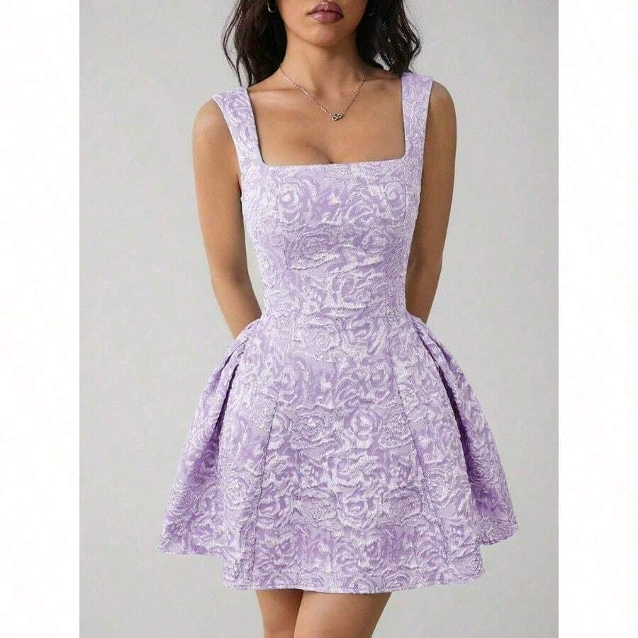 PETITE Women's Sleeveless Solid Color White Summer Midi Dress, Simple & Casual For Everyday Wear,Rave Outfits Festival,Summer Dresses For Women,White Dresses For Women - 淡紫色 - 查看 1