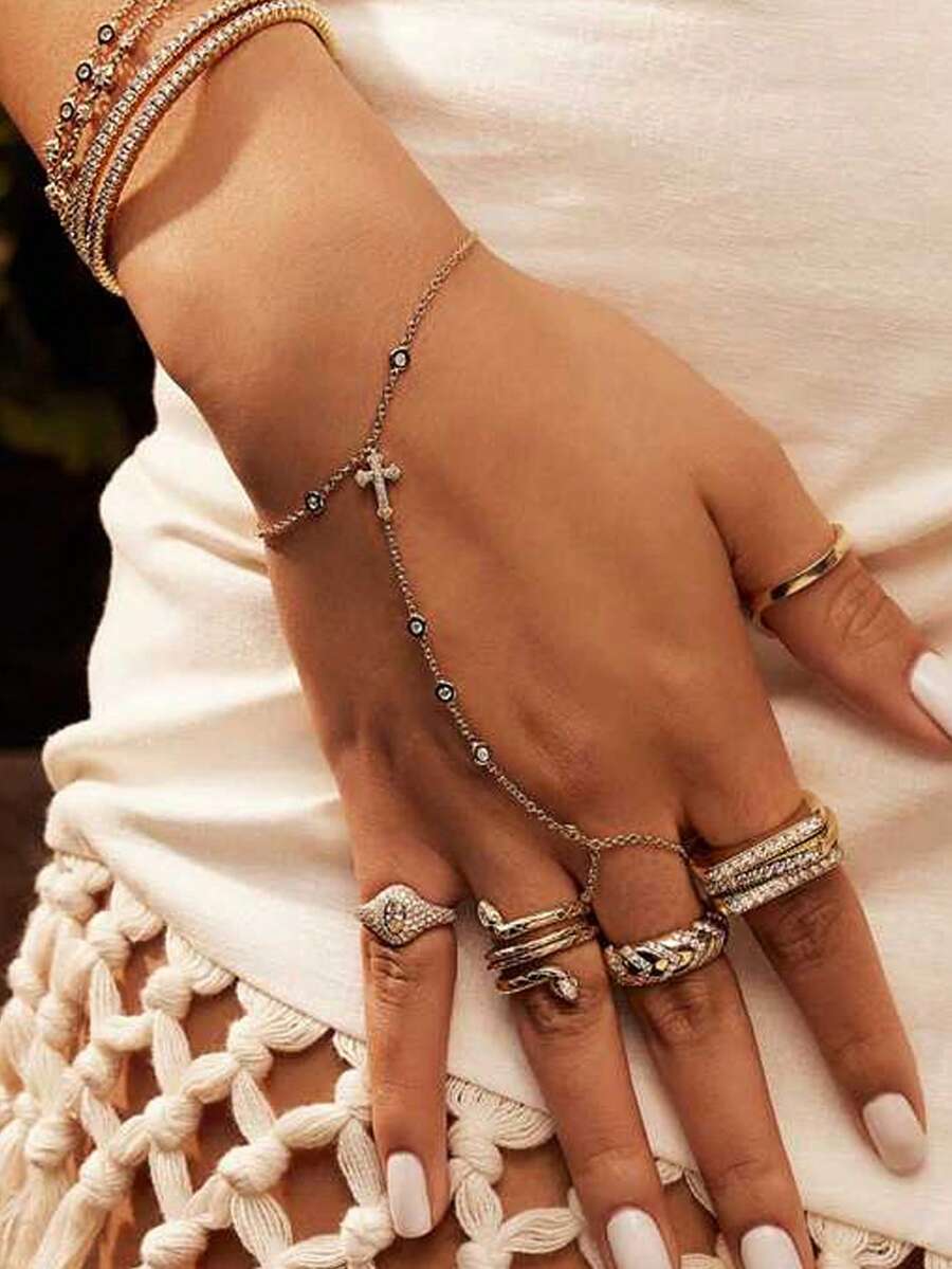 1 chiếc vòng đeo ngón tay kiểu Bohemian đính đá hình thánh giá, thích hợp cho kỳ nghỉ hè, đi biển hoặc lễ Ramadan dành cho nữ. - Nhiều màu - Xem 1