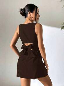 Vestido sin mangas tejido con espalda descubierta para mujer en color marrón - Marrón - Ver 6