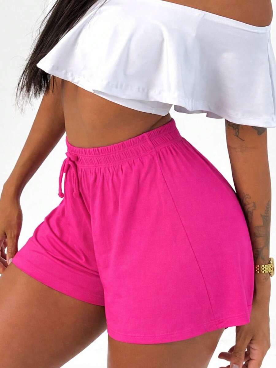 Women's Loose-Fitting High-Waisted Shorts, Comfortable, Lightweight, And Cool, With Elastic Waistband, Viscose/Lycra Knit Fabric, Breeze Style - 粉紅色 粉紅色 - 查看 1