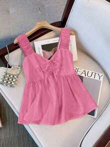 Blusa sin mangas de ajuste holgado con cintura anudada para mujer - Rosa Fucsia - Ver 4